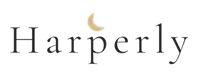 Harperly logo - transparent background, dark letters, gold moon - for the site header